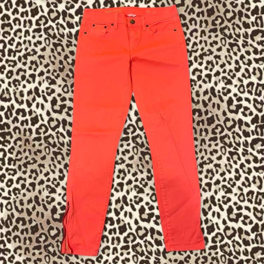J. Crew Toothpick Ankle Denim Twill  Jeans Sz 27 Low Rise Bright Salmon